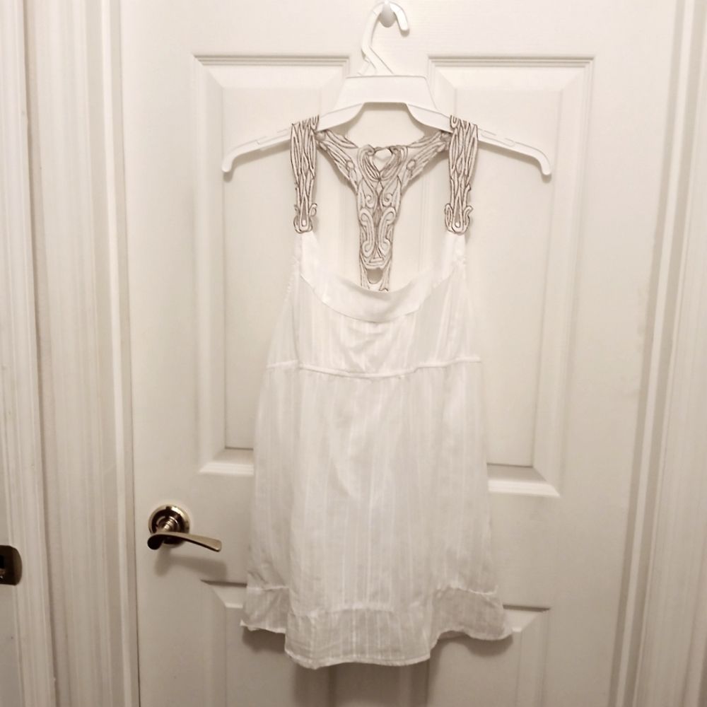 Vintage Decree Racerback Blouse Tunic Women's Size XL White Boho Style